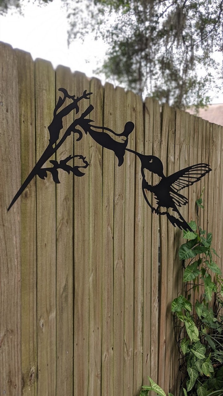 Metal Humming Bird Drinking | Metalbird |Tree Bird | Tree Art | Metal Birds Hammer In | Steel Bird | Gard