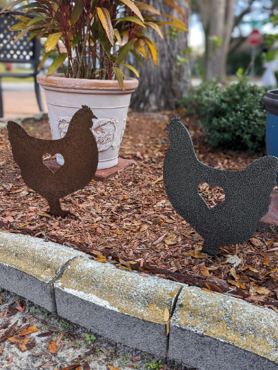 Chicken Heart Garden Stake | Chicken Garden Art | Chicken with Heart