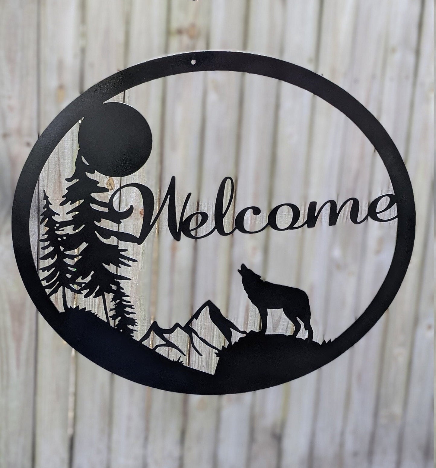 Howling Wolf Welcome Sign  | Mountains and the moon entry sign | Rustic Entryway decor for your cabin