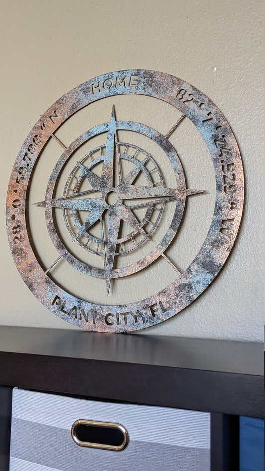 Nautical Star Coordinates Home Sign | Custom Compass sign | Patina Nautical Sign | Metal Compass Decor